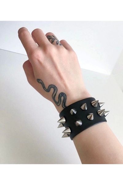 DarkellaStore Gothic, Punk, Leather Double Row Spiked Bracelet