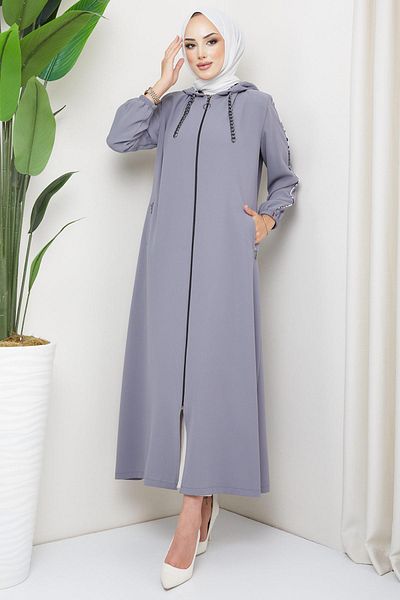 hafsamina Λεπτομερής αλυσίδα με κουκούλα Ferace Grey HM2255
