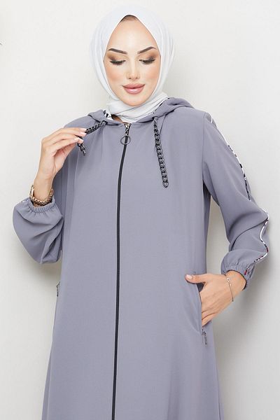 hafsamina Λεπτομερής αλυσίδα με κουκούλα Ferace Grey HM2255