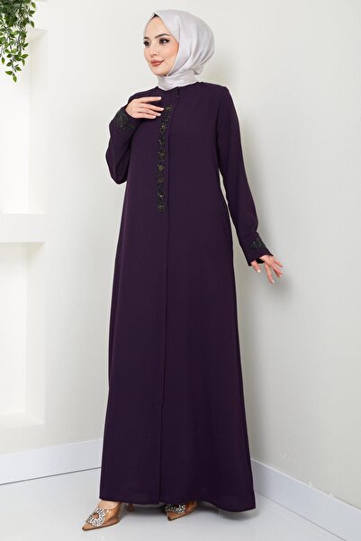 hafsamina Plum Ferace - Drop Stone Detailed, HM2435