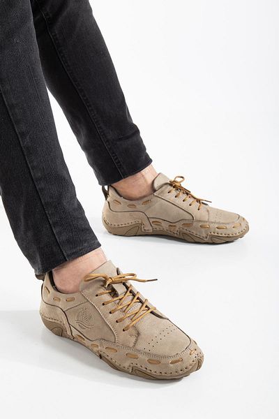 Dilimler Ayakkabı Genuine Leather Nubuck Saddled Tied Beige Men's Casual Shoes