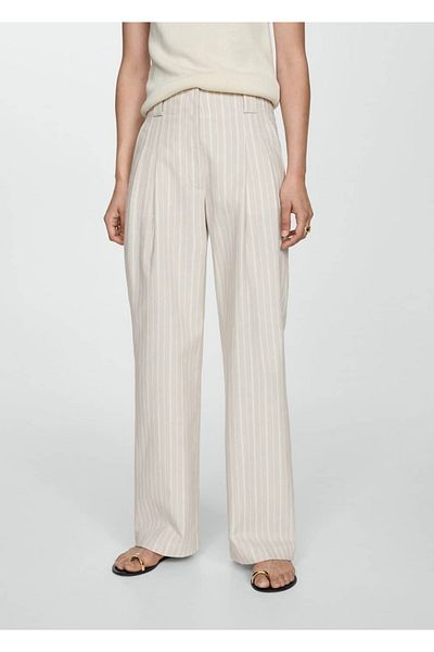 MANGO Woman Straight Striped Trousers