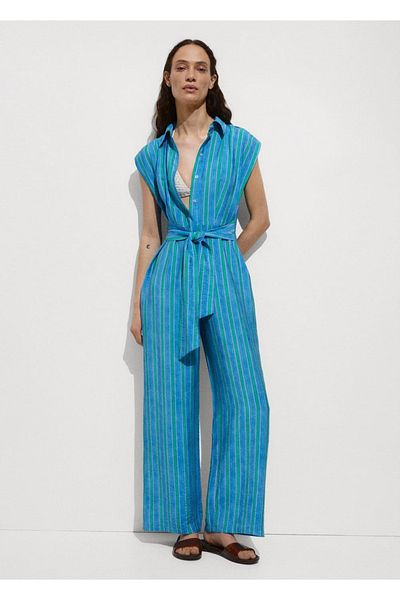 MANGO Woman Tie Detailed Shirt Overalls