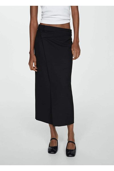 MANGO Woman Wrapped Cut Midi Skirt