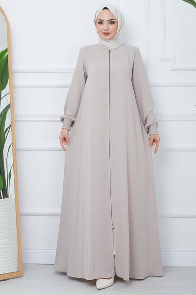 hafsamina Mevlana Ferace Beige with Gipe Detail on the Arms HM2031