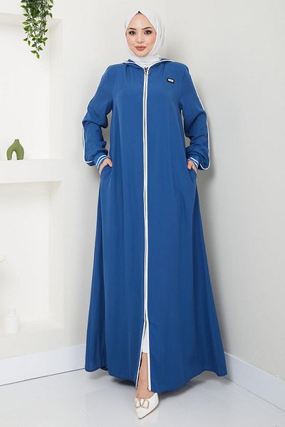 hafsamina Striped Piping Detailed Ferace Indigo HM2151