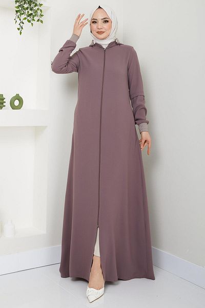 hafsamina Hooded Ribbed Ferace Dried Rose HM2395