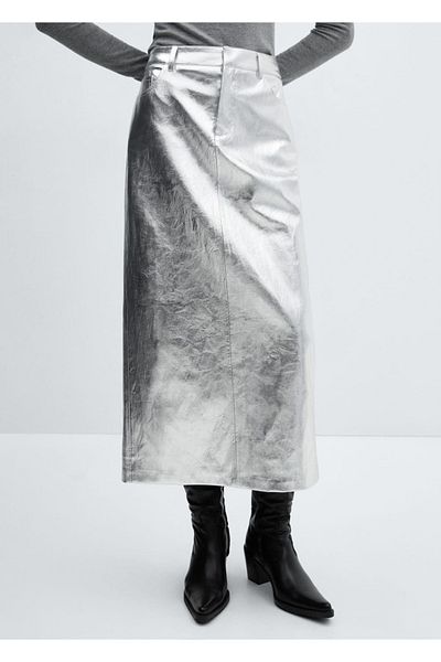 MANGO Woman Fusta midi metalica