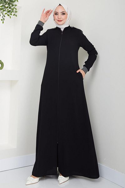 hafsamina Μπλούζα με κουκούλα Ribbed Ferace Μαύρο HM2395