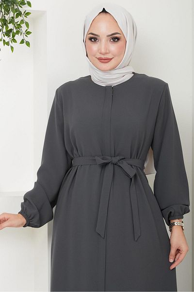 hafsamina Anthracite Ferace with Hidden Pat and Belt HM2361