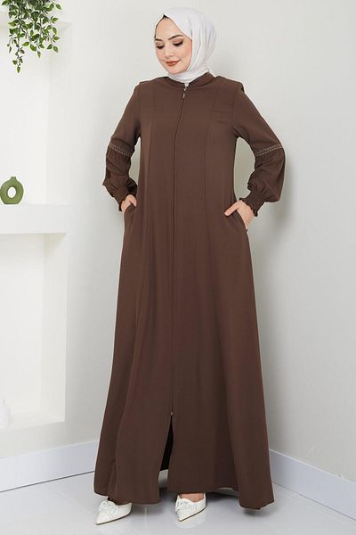 hafsamina Handle Embroidered Ferace Brown HM2412