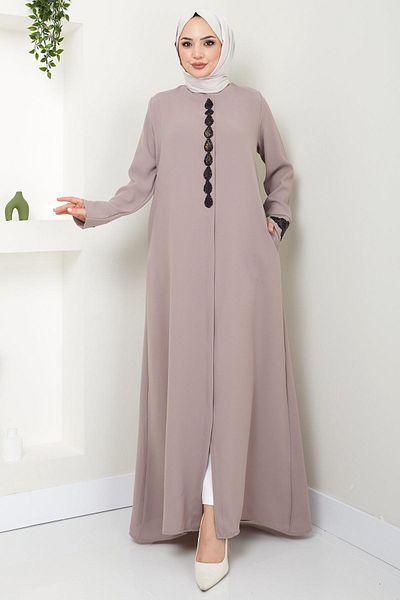 hafsamina Mink Drop Stone Detailed Ferace - HM2435