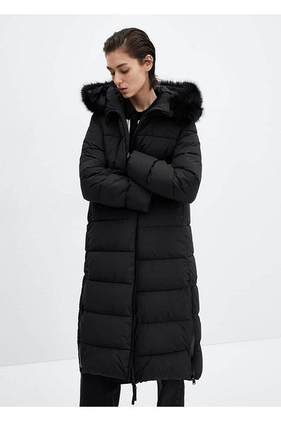 MANGO Woman Steppanorak mit Kunstfellkapuze