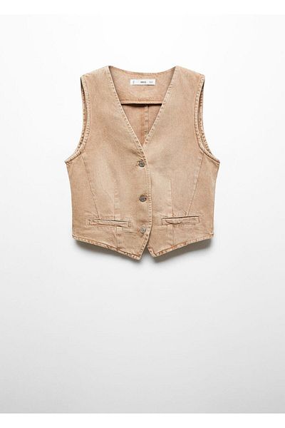 MANGO Woman Vesta din denim cusută