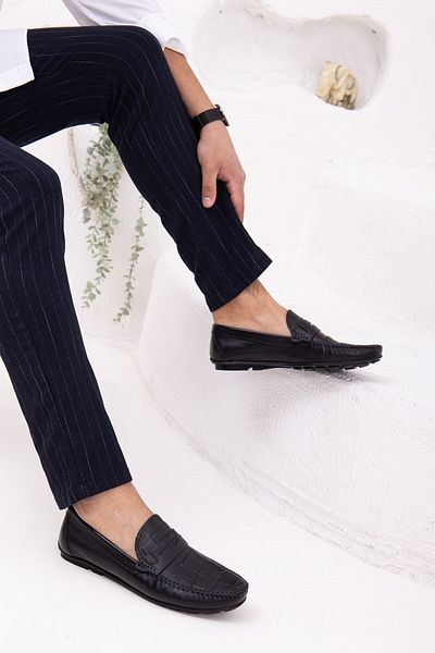 Dilimler Ayakkabı Ανδρικά casual loafer παπούτσια από γνήσιο δέρμα Rok εμπριμέ μαύρα