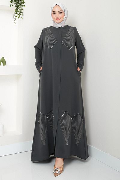 hafsamina Anthracite Ferace - Crystal Stone Embroidered HM2423