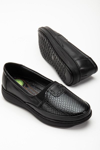 Dilimler Ayakkabı Genuine Leather Face Shiny Black Large Size Women's Shoes Daily