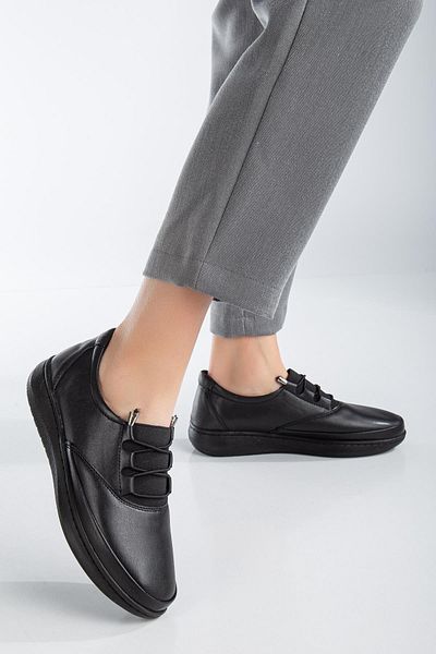 Dilimler Ayakkabı Genuine Leather Atom Model Stretch Face Black Large Size Women's Casual Shoes Orthopedic