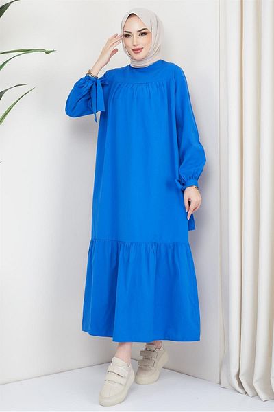 hafsamina Robe Tie Sleeve Dress Indigo