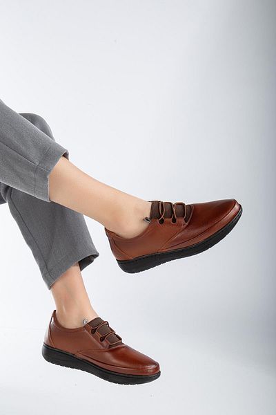 Dilimler Ayakkabı Genuine Leather Atom Model Stretch Face Tan Large Size Women's Casual Shoes Orthopedic