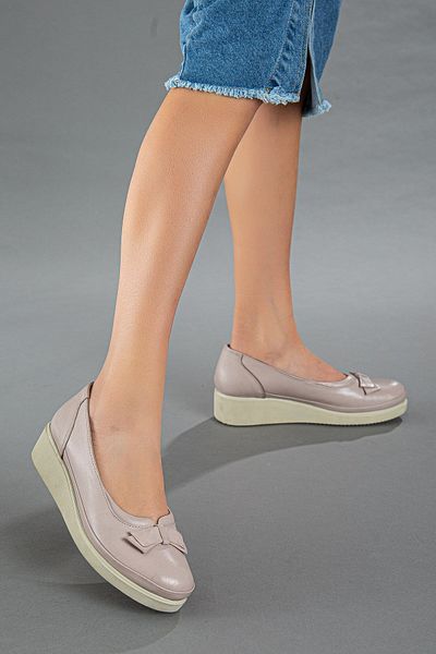 Dilimler Ayakkabı Genuine Leather Orthopedic Bow Gray Women's Shoes
