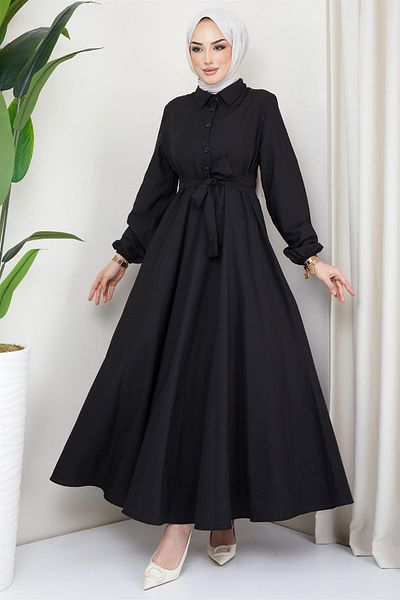 hafsamina Φόρεμα Mevlana με ζώνη μαύρο