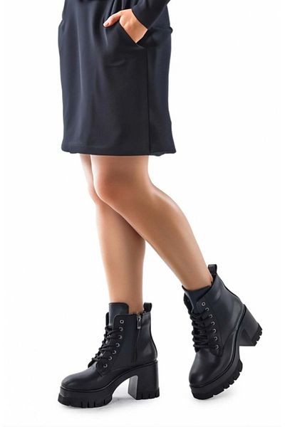 KCMN Feles Ψηλή Χοντρή Σόλα 9 εκ. Lace Up Γυναικείες Μπότες Μαύρες