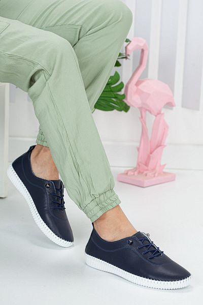 Dilimler Ayakkabı Γνήσιο Δερμάτινο Ορθοπεδικό Σέλα Navy Blue Μεγάλο Μέγεθος Γυναικεία Παπούτσια Casual