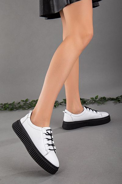 Dilimler Ayakkabı Genuine Leather Thick Sole Tied White Women's Casual Shoes