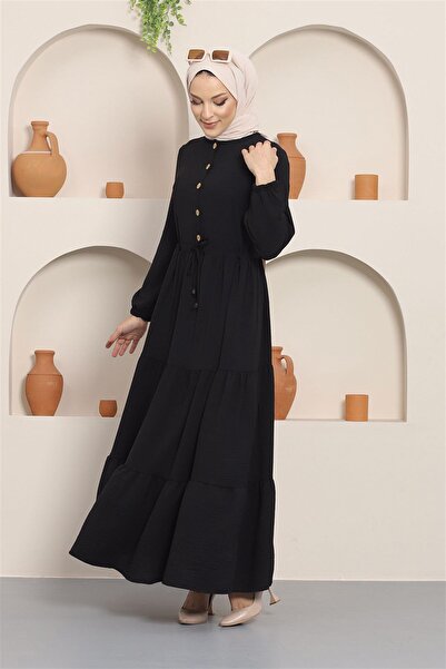 hafsamina Φόρεμα Aerobin με κορδόνια με κουμπιά Μαύρο HM8811