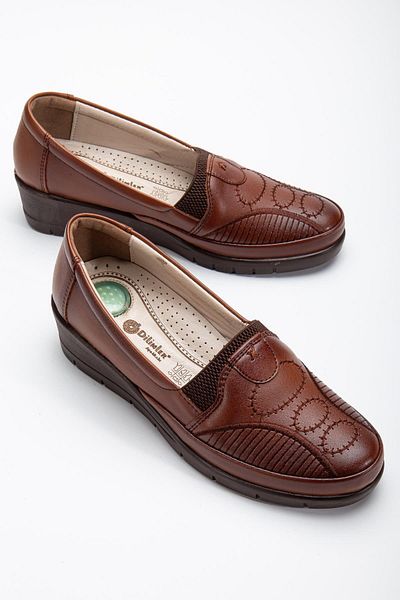 Dilimler Ayakkabı Genuine Leather Embroidery Detailed Skin Tan Large Size Women's Shoes Daily