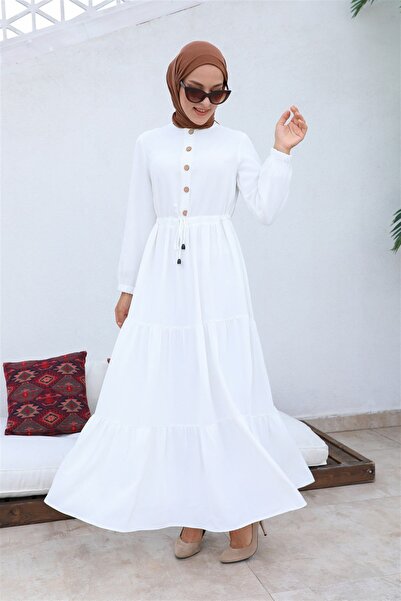 hafsamina Φόρεμα Aerobin με κουμπιά μαζεμένο λευκό