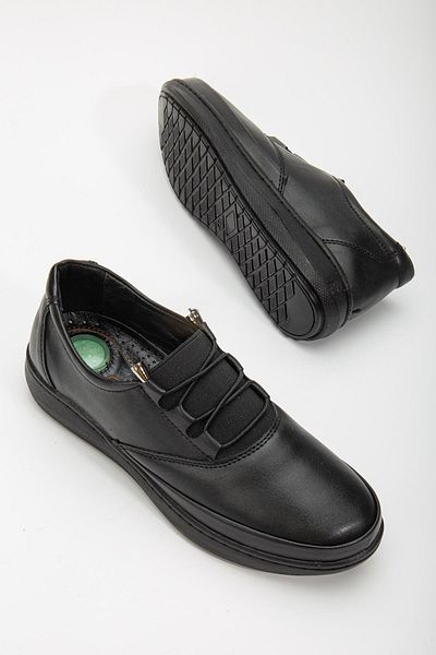 Dilimler Ayakkabı Genuine Leather Atom Model Stretch Face Black Large Size Women's Casual Shoes Orthopedic
