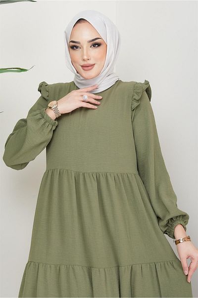 hafsamina Φόρεμα Hijab Ayrobin με βολάν από τους ώμους Χακί