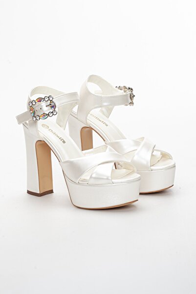 Dilimler Ayakkabı Platform Satin Stone Mother of Pearl Women's Heeled Evening Dress Shoes