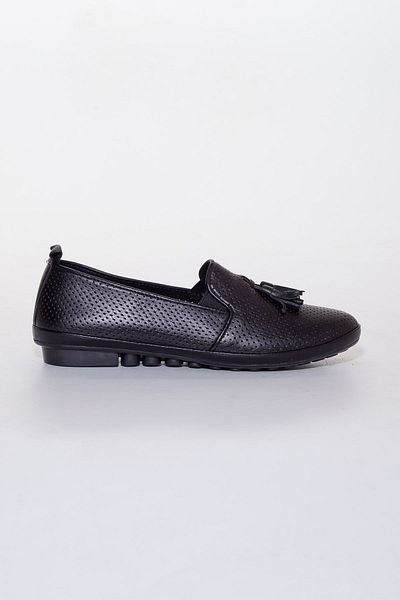 Dilimler Ayakkabı Genuine Leather Tasseled Black Women's Casual Shoes