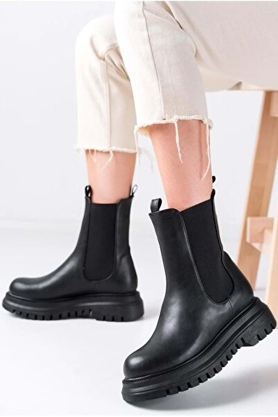 KCMN Feles Kadın Kalın ve Yüksek Taban Elastik Chelsea Günlük Bot Kadın Bot S...