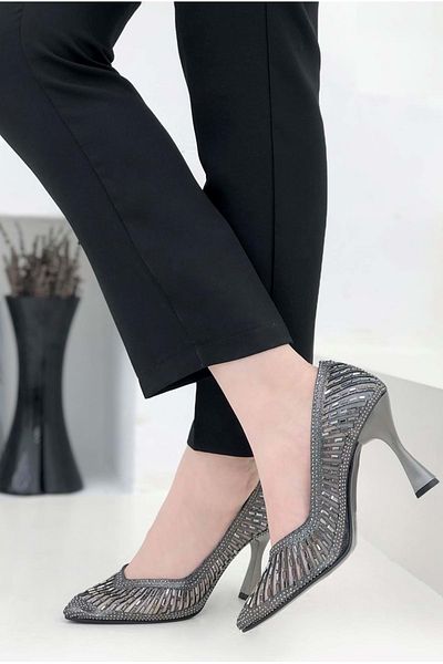 KOCAMANLAR Feles Goblet Heel Cinderella Stone Stiletto Pantofi cu toc dama Platinum