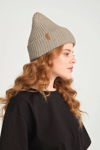 robanu Unisex Latte Knitted Ribbed Beanie