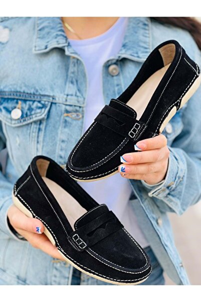 KOCAMANLAR حذاء باليه نسائي من الجلد الأصلي من فيليس باللون الأسود