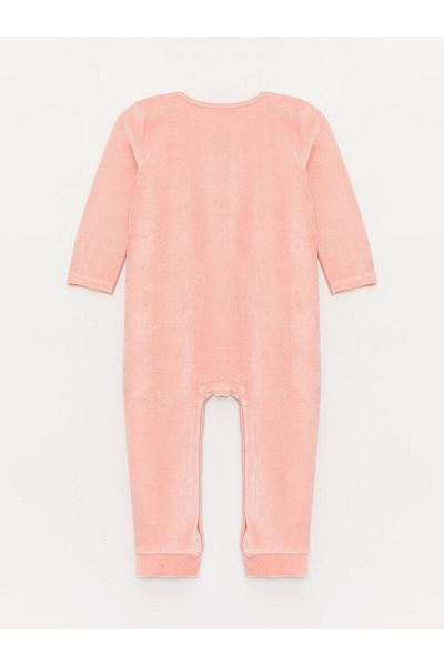 LC Waikiki Lcwk Baby-Overall aus Samt mit Rundhalsausschnitt und Stickereidetails (0–12 Monate, ohne Stiefeletten).