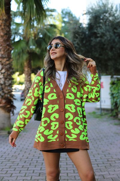 bytugcekaya Cardigan cu pete de mărime standard galben neon