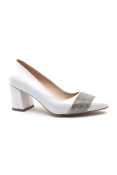 KOCAMANLAR Pantofi clasici de damă cu toc de 6 cm Mehtap cu dungi groase, albi
