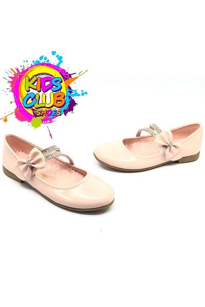 KOCAMANLAR Iremsu 24-01 - Stoned and Velcro Girls' Bow Ballerina Shoes PUDRA
