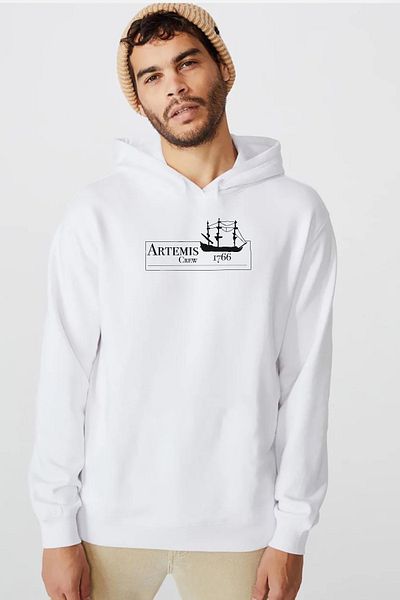 Tshirthane Мъжки суитшърт с качулка Outlander Artemis Crew, бял, 3ip