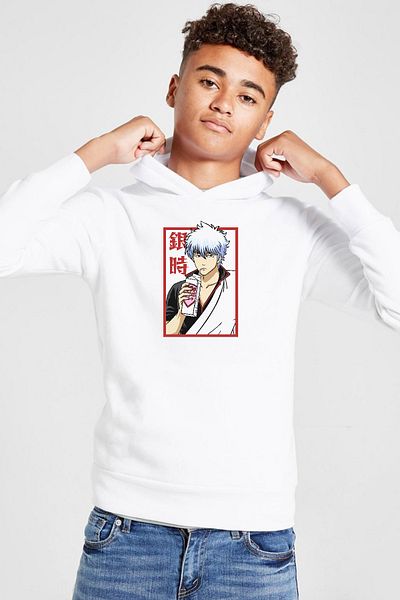 Tshirthane Gintama Anime Gintoki Fruit Juice Λευκό Παιδικό φούτερ με κουκούλα 3 ιπποδρομιών