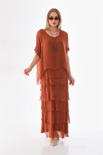 Bohem Stil Ιταλικό νούμερο 2 Μεταξωτό φόρεμα με μισό μανίκι λεπτό