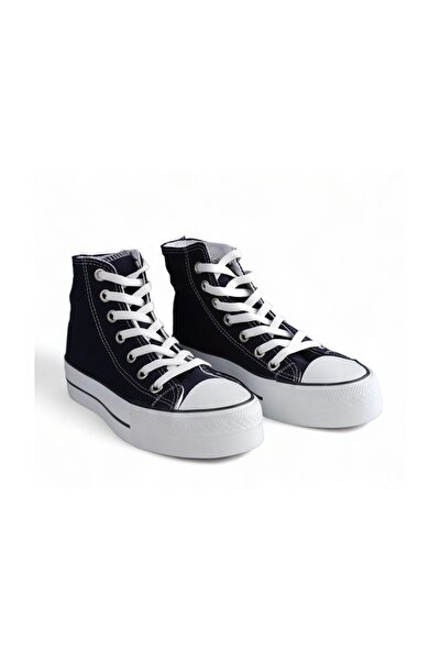Melen Shoes Skystridee Navy Blue Thick Soled High-Top Linen Sneaker Sports Shoes