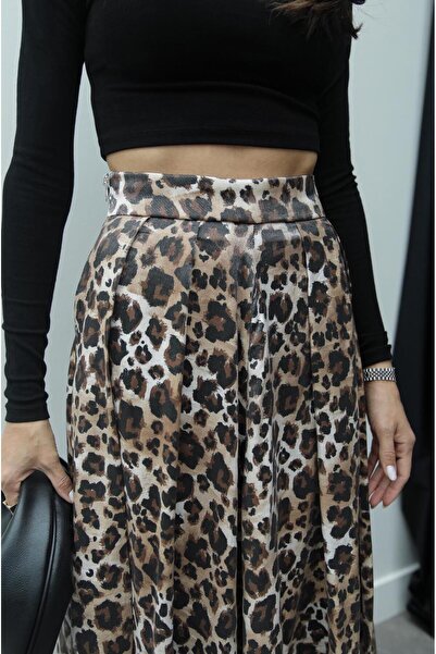 Havoş Leopard Patterned Pleat Detailed Flared Skirt