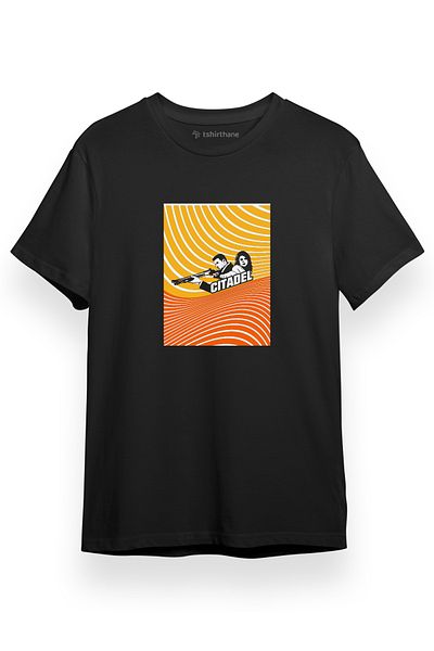 Tshirthane Ανδρικό μπλουζάκι Citadel Yellow Red Lines Μαύρο κοντομάνικο
